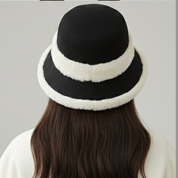 Fuzzy Faux Fur Bucket Hat Black - Picture 4 of 5